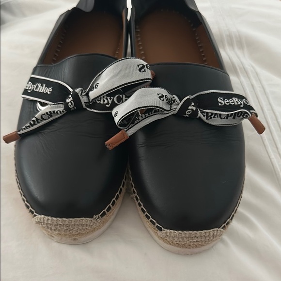 See By Chloe Black Espadrille Flats with Logo Detail - Picture 2 of 7